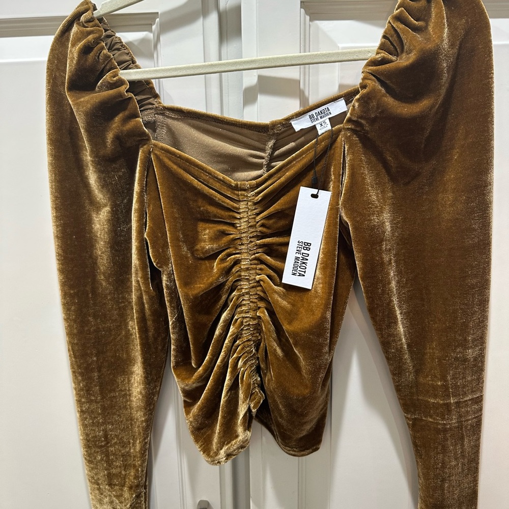 Steve Madden BB Dakota bronze velvet ruched top blouse shirt - Picture 2 of 4
